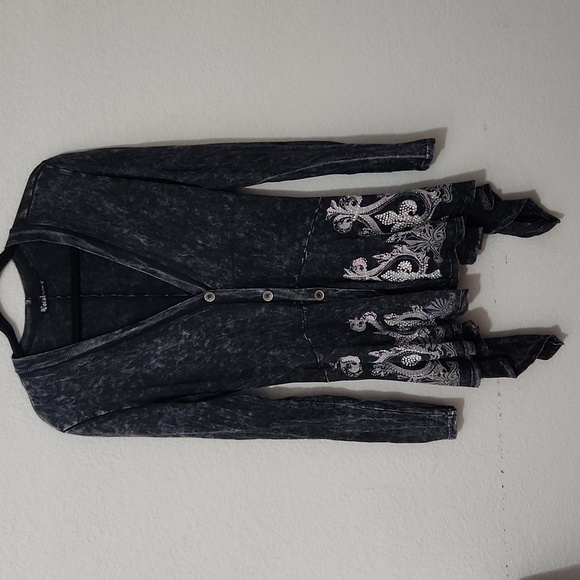 Vocal Y2K Cardigan Womens Size S Button Long Southwest Cotton Western Black - Picture 1 of 13